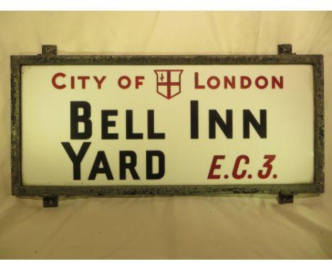 An original vintage London street sign - BELL INN YARD. Approx. measurements: 30.5 x 68.5cm. PLEASE NOTE THAT THIS ITEM IS NO