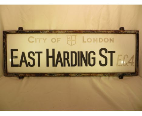 An original vintage London street sign - EAST HARDING STREET.  Approx. measurements:  30.5 X 91.5CM.  PLEASE NOTE THAT THIS I
