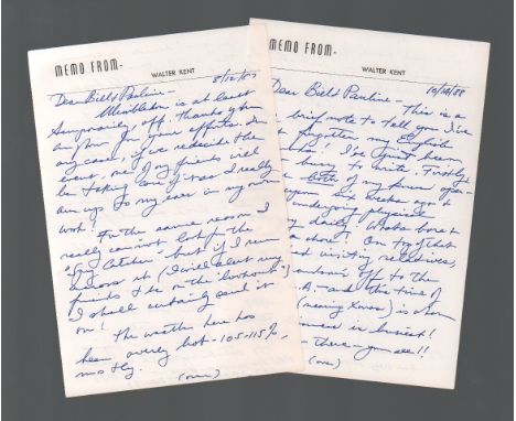 Walter Kent ALS and signed 10x8 b/w photo. Photo shows him handing over the original manuscript of Bluebirds over White Cliff