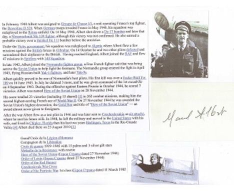 French Top Fighter ace Rare signature of highly decorated 2nd top-scoring French fighter ace, Capitaine Marcel Albert who fle