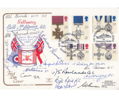 Gallantry Multisigned FDC 1990 First Day Cover with DSM Liverpool postmark signed by WO Keith Payne VC, Rod Learoyd VC, Ian F