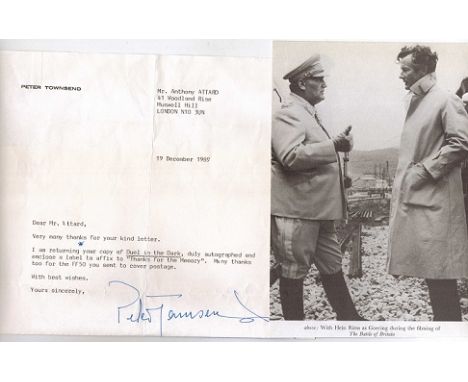 Letter from one of 'The Few.' Group Captain Peter Townsend CVO DSO DFC*. Together with photo of him with German actor Hein Re