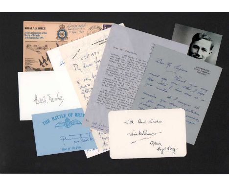 Collection of Battle of Britain autographs. Over 30 signed letters, pieces and cards some with first names and initials and m
