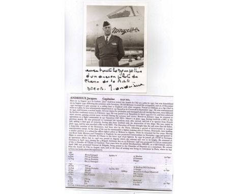 General Jacques Andrieux DFC*. Signed photograph of Free French ace General Jacques Andrieux DFC*. 6 confirmed victories. . G