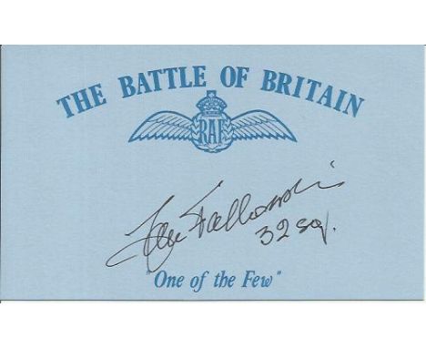 F/O Jan Falkowski, Blue Battle of Britain card with accompanying signed press clipping, signed by Polish Battle of Britain Ac