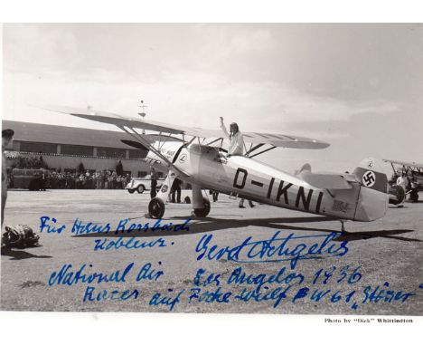 Gerd Achgelis German Aviator, helicopter test pilot Signed 17 x 12 cm photo and wrote “For Hans Rossbach of Koblenz National 