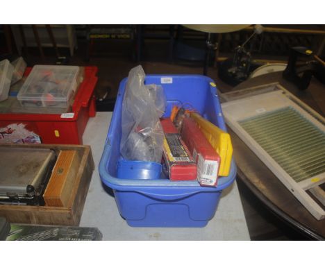 A box containing warning triangles, various hand tools etc.