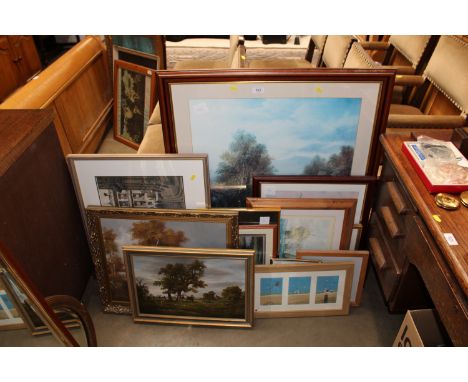 S. A. Miller, hand embroidered study 'Kite Flying' together with a quantity of various pictures and prints with an indistinct
