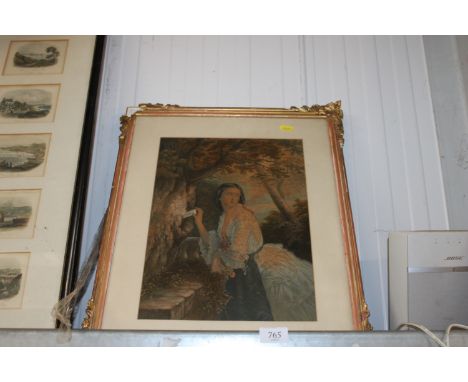 After George Baxter, hand coloured print 'The Lovers Letterbox'