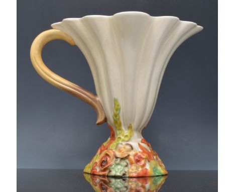 Clarice Cliff ewer shape vase, fluted bowl, 20cm.