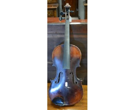 Stradivari violin, 36cm dark coloured two piece back, labelled Antonia Stradivarius... 1715 and branded, with a box, cased.