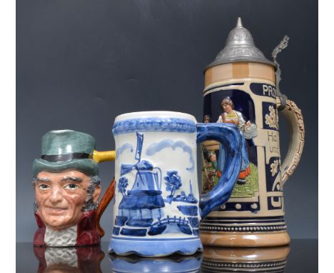 Royal Doulton character jug, Parson Brown, 9ct, a Nao figure, two pottery beer steins etc (6).