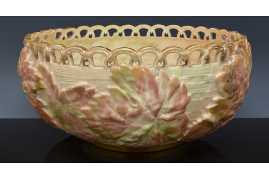 Royal Worcester fruit bowl, moulded with leaves against a basket ... Royal Worcester fruit bowl, moulded with leaves against a basket ...