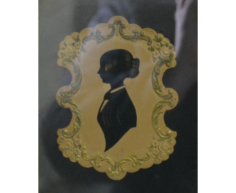 Victorian painted silhouette, within a cartouche surround, mounted and rosewood framed, 27cm x 24cm. 