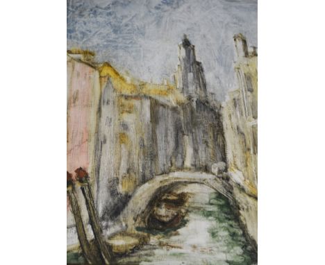I F Herbent, " A Venetian Canal",  signed and dated '71, oil sketch, 44cm x 30cm.