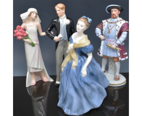 Royal Doulton figure, Adrienne HN2304, 21cm, a pair of Goebel figures, Bride and Groom, three other figurines, a Bird model a