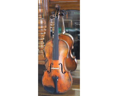 Violin, 36cm light coloured two piece back, bears label, "Joannes Baptista Guadagnini", with two bows, cased.