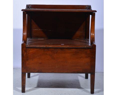 Victorian mahogany chair commode, top tier hinged, open arms, hinged box seat, width 63cm.