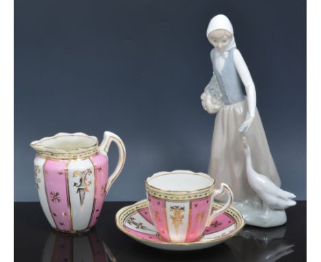 Staffordshire bone china tea set, two Nao figures, cut glass vase etc.