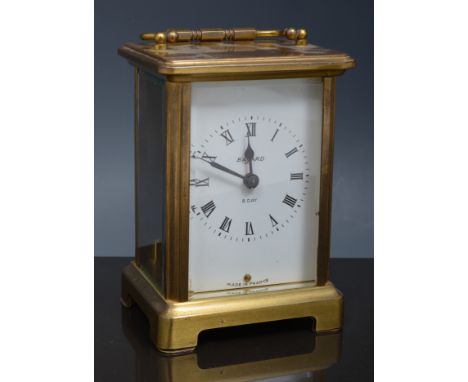French brass cased carriage clock, white enamel dial signed Bayard, eight day movement, 12cm.