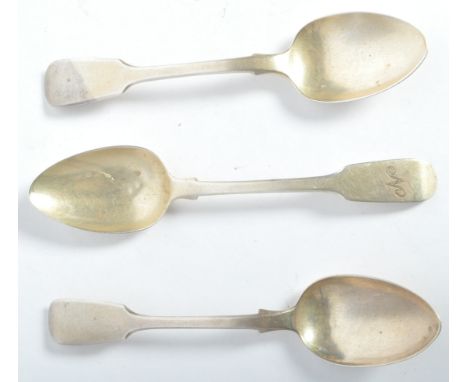 A collection of three 19th century silver hallmarked spoons to include London hallmarked George III, sponsors mark illegible,