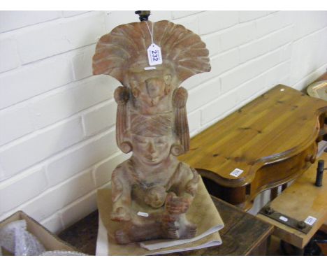 An Aztec style terracotta lamp