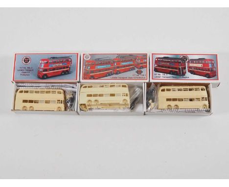 A group of 1:76 scale resin based unbuilt trolleybus kits by the LITTLE BUS COMPANY comprising 2x class L3 and 1x class K2, a