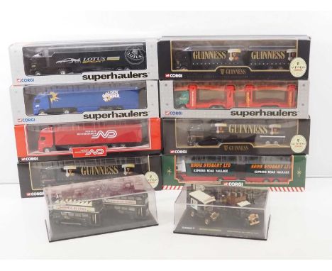 A group of CORGI 1:64 scale Superhaulers articulated lorries together with a pair of twin vehicle packs, several featuring Gu