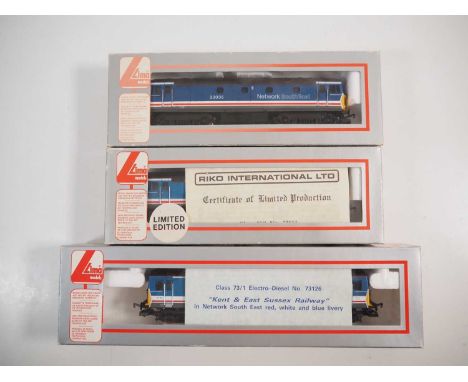 A group of LIMA OO gauge class 33 and class 73 diesel/electro-diesel locomotives all in Network South East livery - VG in VG 