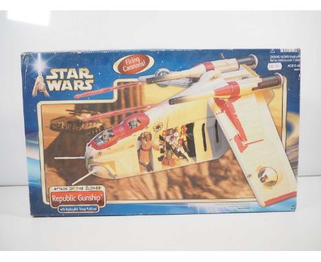STAR WARS: A Hasbro Attack of the Clones Republic Gunship, appears complete, box opened but item unmade - VG in F/G box