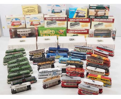 A large group of boxed and unboxed mostly 1:76 scale tram models by CORGI and others - G/VG, a few models a/f in G/VG boxes w