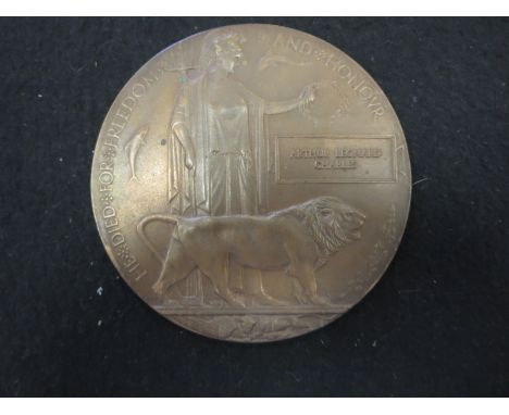 MEMORIAL PLAQUE (ARTHUR LEONARD CHARLES).¦2nd Btn. Royal Inniskilling Fusiliers.¦Born Higham Ferrars, Northants.¦KIA F&F 1/4/