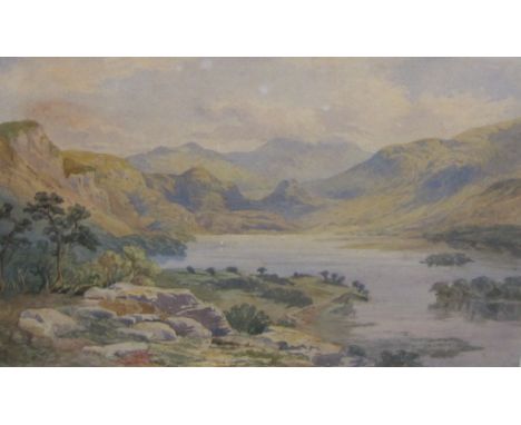 R. HINE. Lake scene at Tal-y-Lin, North Wales with mountains beyond, watercolour, 12 x 19in