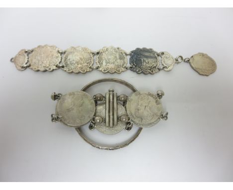 A Bracelet made from 18th century Maltese silver coins, white metal Bracelet and a Bangle 