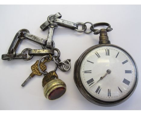 A George III silver pair cased Pocket Watch, the white enamel dial with roman numerals by Thos. Blakeway, Wellington, Birming