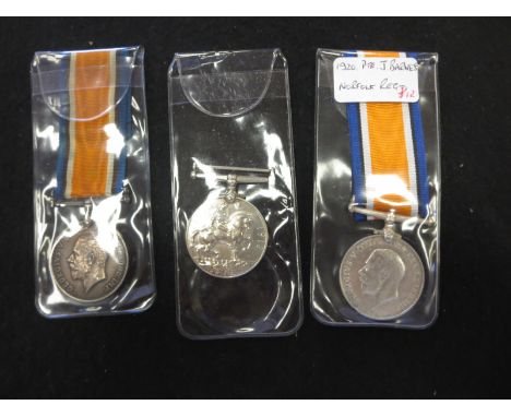 BRITISH WAR MEDALS (3) (John P. Williams) no ribbon, (1920 Pte. J. Barnes. Norf. R.), (229257 Gnr. J. Parsonage. R.A.).