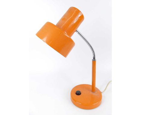 A 1970s Pifco orange painted metal desk lamp, model No.986, with moveable branch shade, shade dia.14.2cm