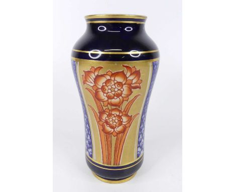 A Moorcroft MacIntyre Orelian pattern pottery vase, of slightly shouldered tapering form, floral painted and gilt decorated, 