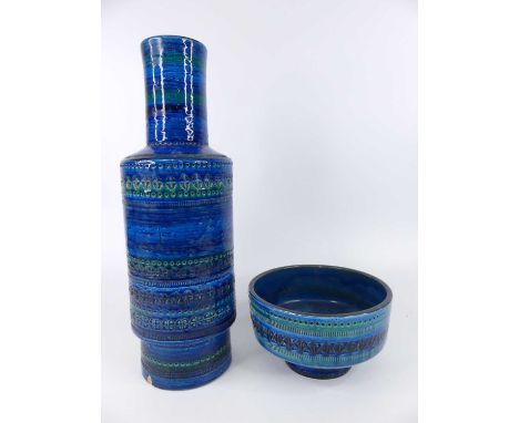 Aldo Londi (Italian, 1911-2003) for Bitossi - a large Rimini blue cylindrical vase, with chip and dot incised detail, h.42.5c