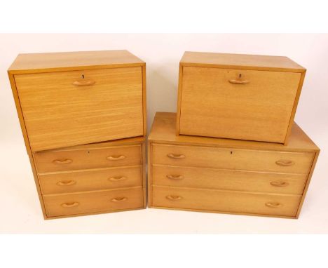 An extensive collection of 1970s Ladderax teak modular wall furniture, comprising; nine slatted laddered uprights, large doub