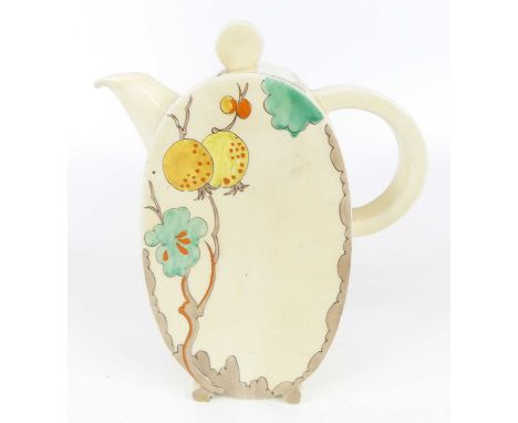 A 1930s Clarice Cliff Royal Staffordshire pottery Bonjour coffee pot and cover, with asymmetrical floral stylised decoration,