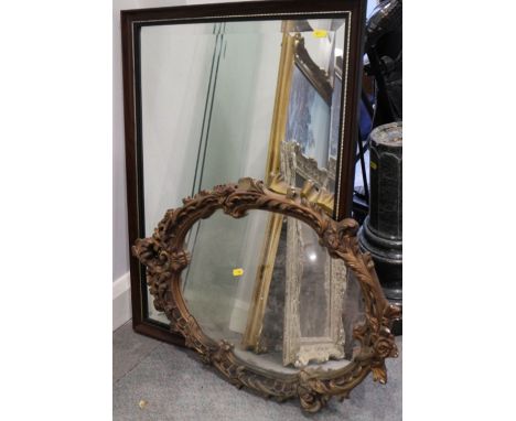 A giltwood wall mirror and other wall mirrors, various