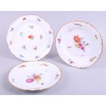 A 19th century Meissen dish decorated floral sprays, 8" dia, and a similar pair of Copenhagen