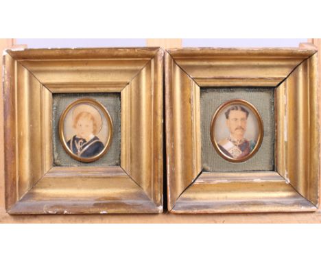 A 19th century miniature portrait of an officer, in gilt frame, and another similar of a young boy