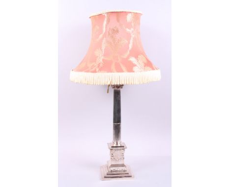 A silver plated Corinthian column table lamp