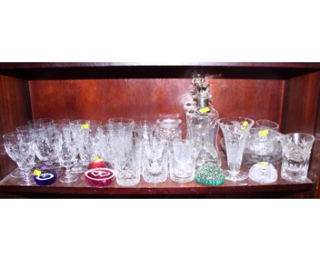 A quantity of Brierley glassware, two waisted decanters, various bowls, a Caithness paperweight and others