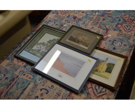 A framed engraving "Framlingham Castle"; David Green pencil signed limited edition print "View of Bawdsey"; watercolour study