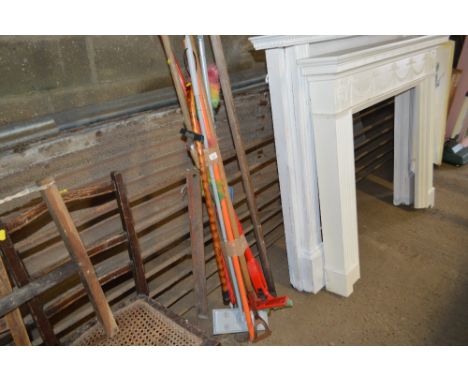 A quantity of long handled tools etc