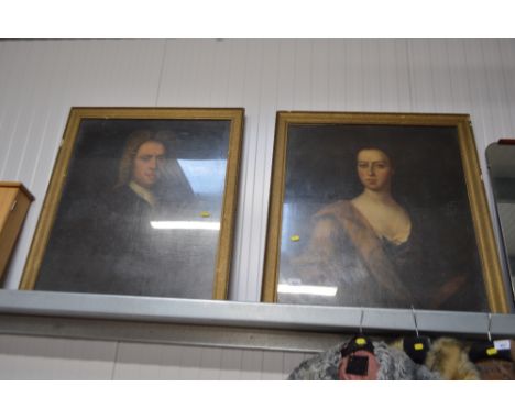 A pair of gilt framed 19th Century portrait oils "Lady Button" and "Sir Richard Button"