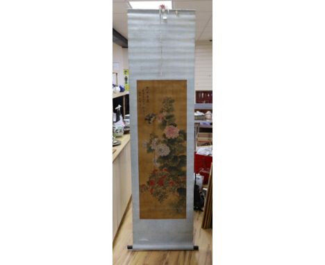 A Chinese scroll painting, image 116 x 39cm